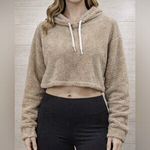 Paper Label Sherpa Cozy Lounge Fuzzy Crop Hoodie